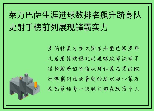 莱万巴萨生涯进球数排名飙升跻身队史射手榜前列展现锋霸实力 莱万巴萨生涯进球数排名飙升跻身队史射手榜前列展现锋霸实力